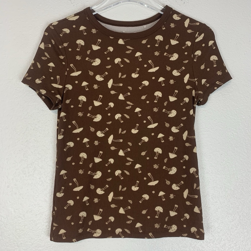 No Boundaries Shirt‎ Juniors Medium Mushroom Goblincore Ribbed Stretch Tee M
